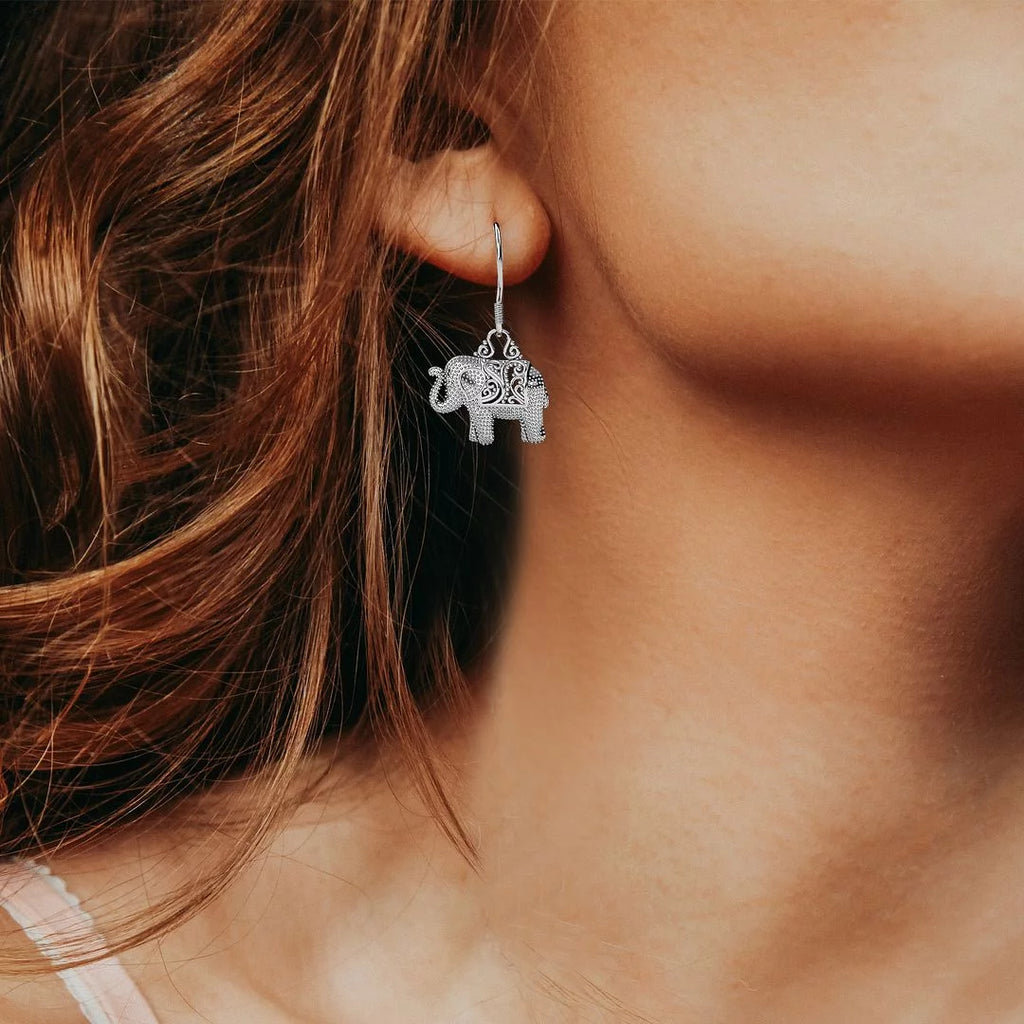 Sterling Silver Elephant Dangle Earrings S652