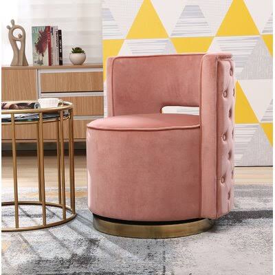 Pink Tufted Velvet Swivel Barrel Chair Y275