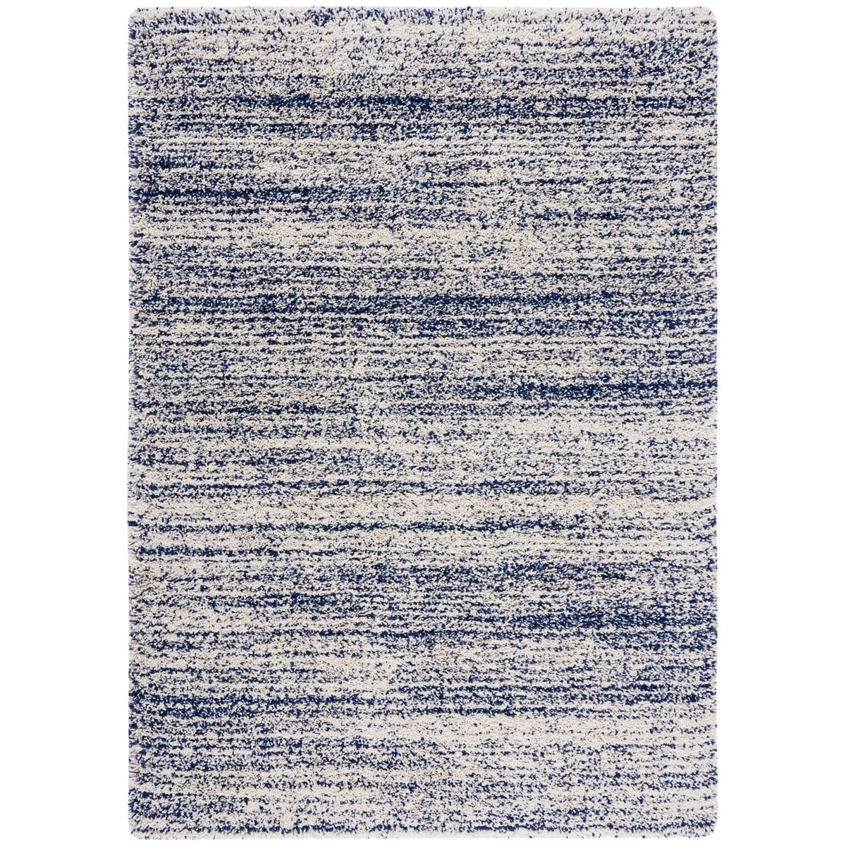 Ivory/Navy Striped Shag Area Rug Y333