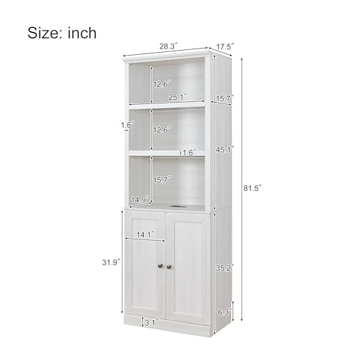 Twin Size Murphy Bed with Storage Bookshelf and USB Charging Station, Folding into a Cabinet, Rustic White H63189