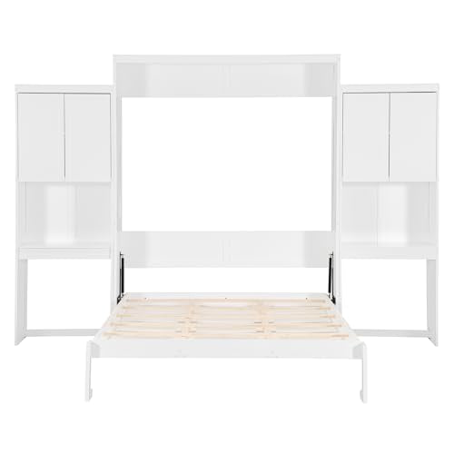 Queen Size Wood Murphy Bed with Desk and Storage B8647