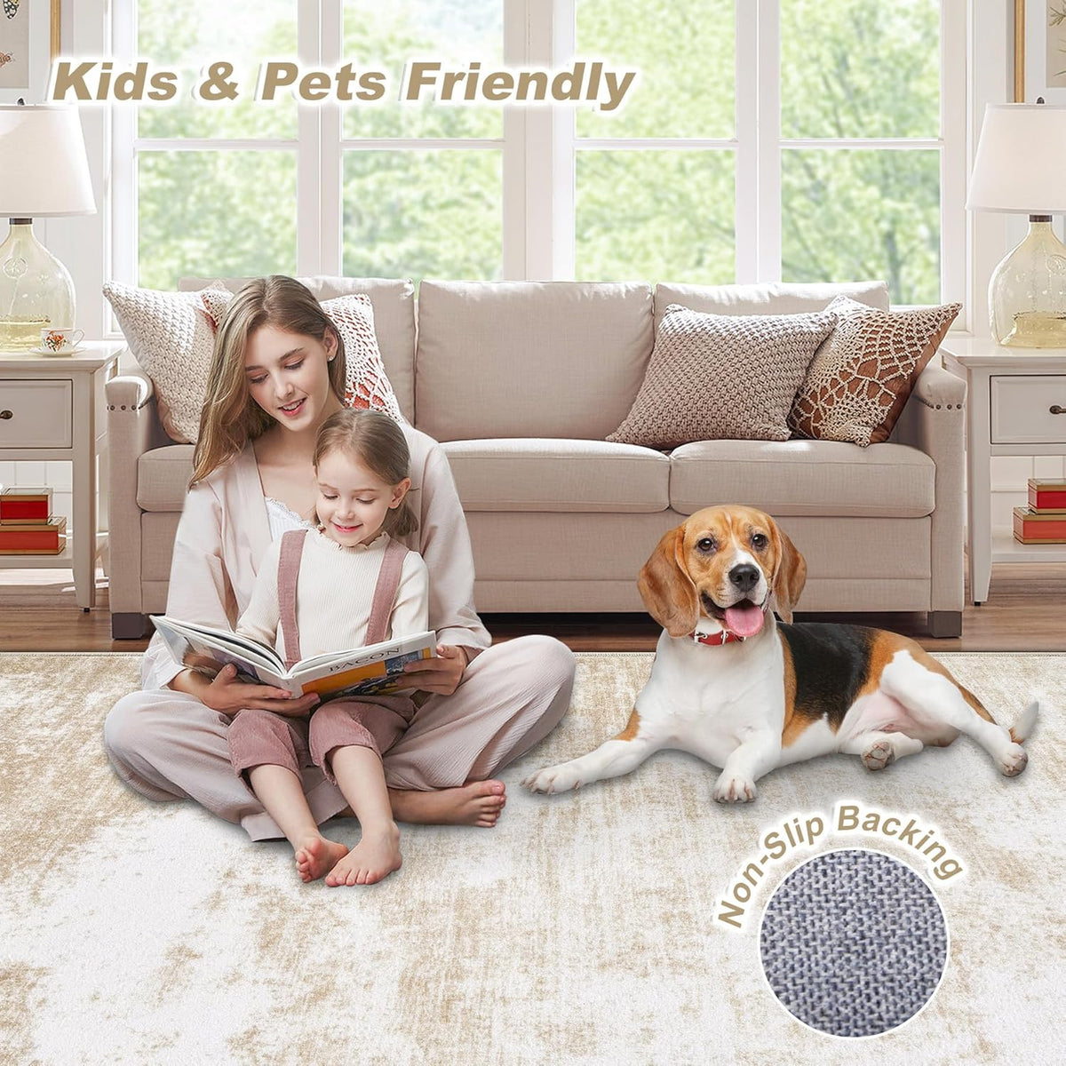 Beige 8x10 Washable Area Rug E811665