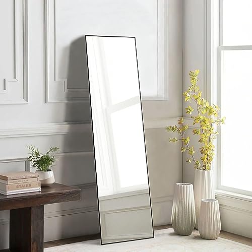 Arched Full Length Mirror with Stand Aluminum Frame Black 59"x16" H9521