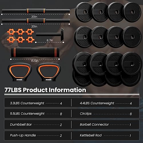 Adjustable 4 in 1 Weight Set, Dumbbell, Barbell, Kettlebell and Push-up Y719