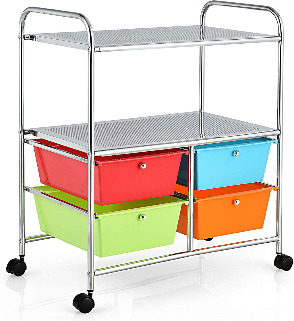 White 4 Drawer 2 Shelf Rolling Storage Cart P541819