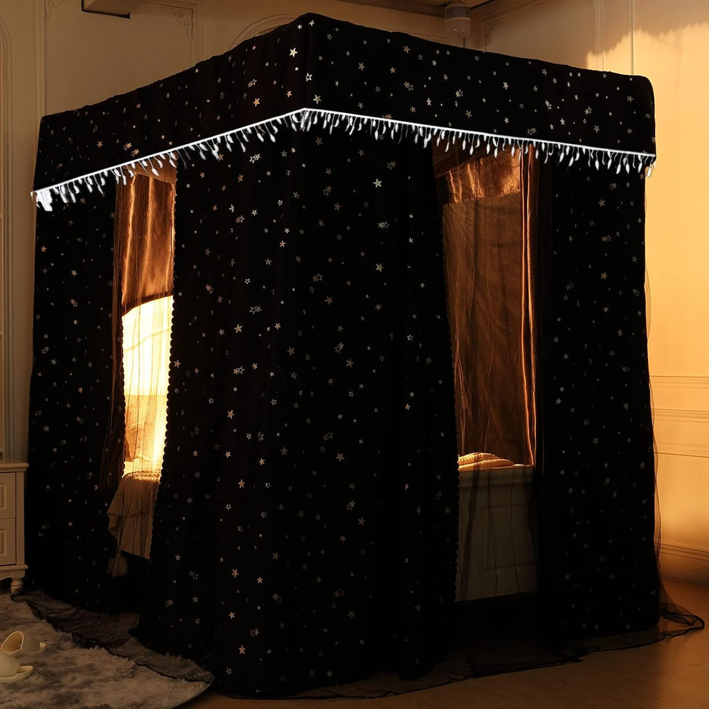 Black 100% Lightproof 4 Corner Post Bed Curtain Canopy (King) L290