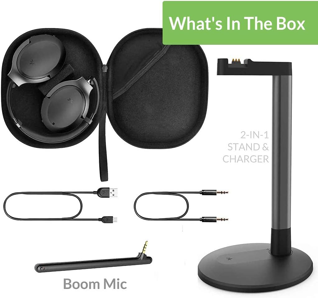 Wireless Noise Cancelling Headphones with Charging Dock Base, Bluetooth 5.0 Headset with Boom Mic W87158