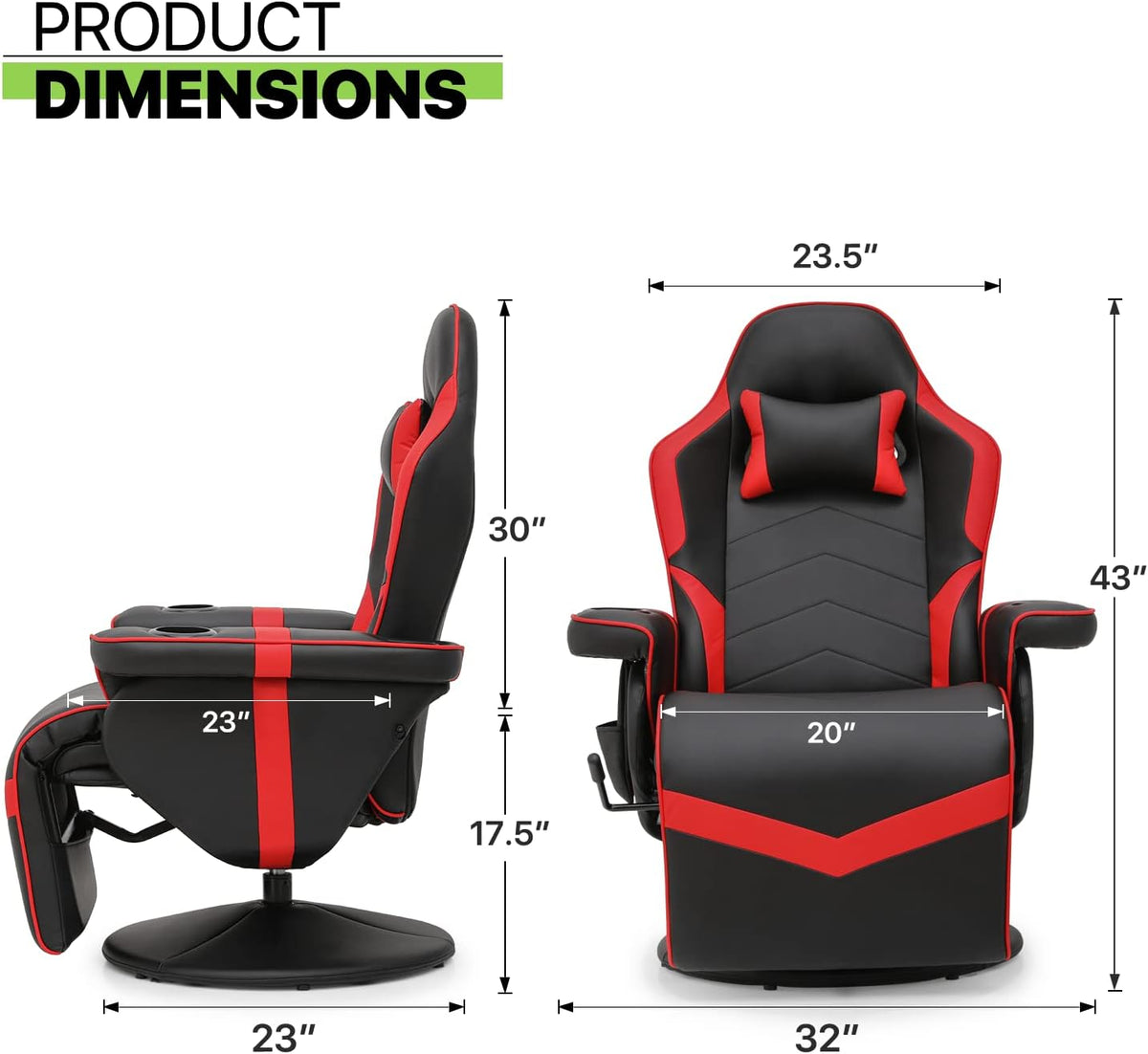 Red PU Leather 360° Swivel Recliner Massage Chair with Footrest I88793