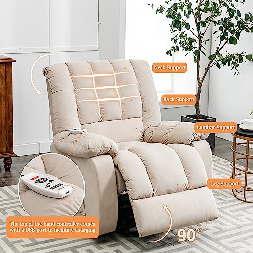 Beige Velvet Electric Lift Recliner Chair with Heat and Vibration V6526