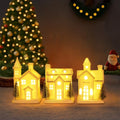 3Pcs Light Up Porcelain Christmas Village Houses with 4Pcs Christmas Trees LED Lighted Tabletop Figurines Y86105