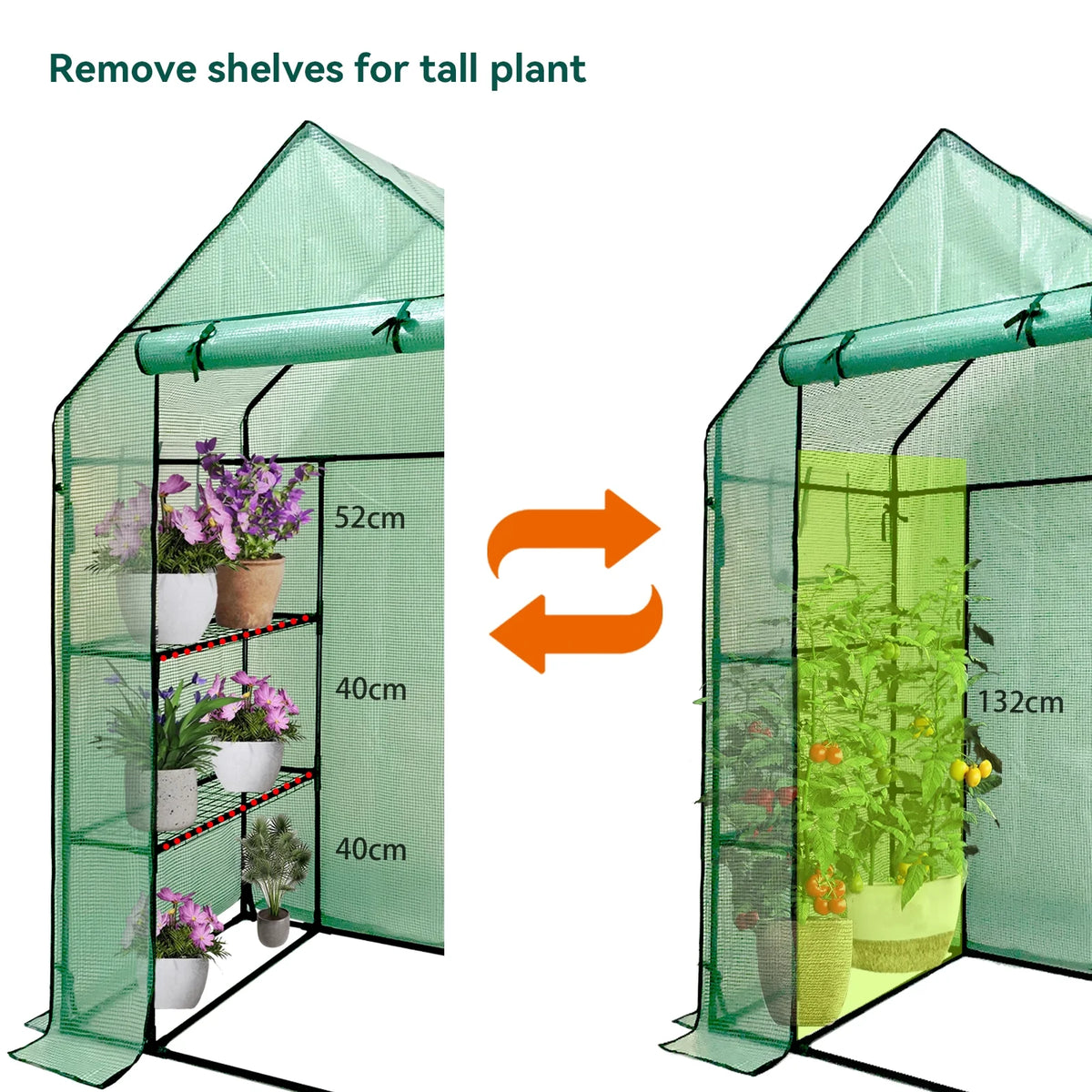 Walk-In Greenhouse Kit with Cover, 3 Tiers 6 Shelves, Portable Greenhouse with Observation Windows, PE Door, Ground Pegs & Ropes W650