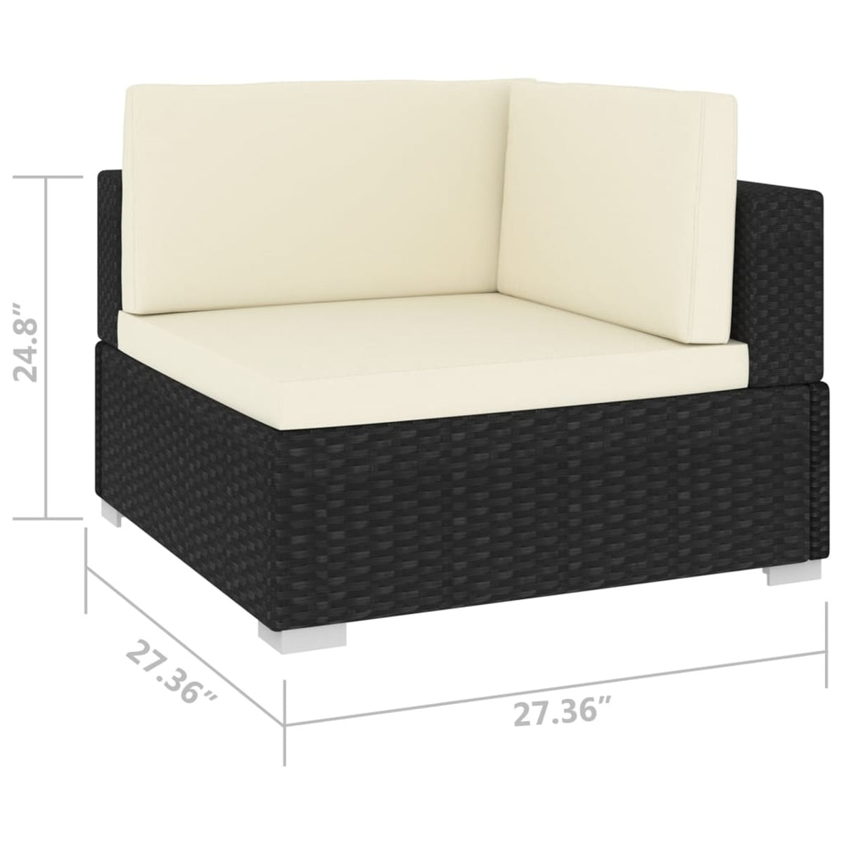 Set of 2 Black Poly Rattan Corner Sofa with Cushions Powder-Coated Steel Frame Outdoor Furniture Z3407