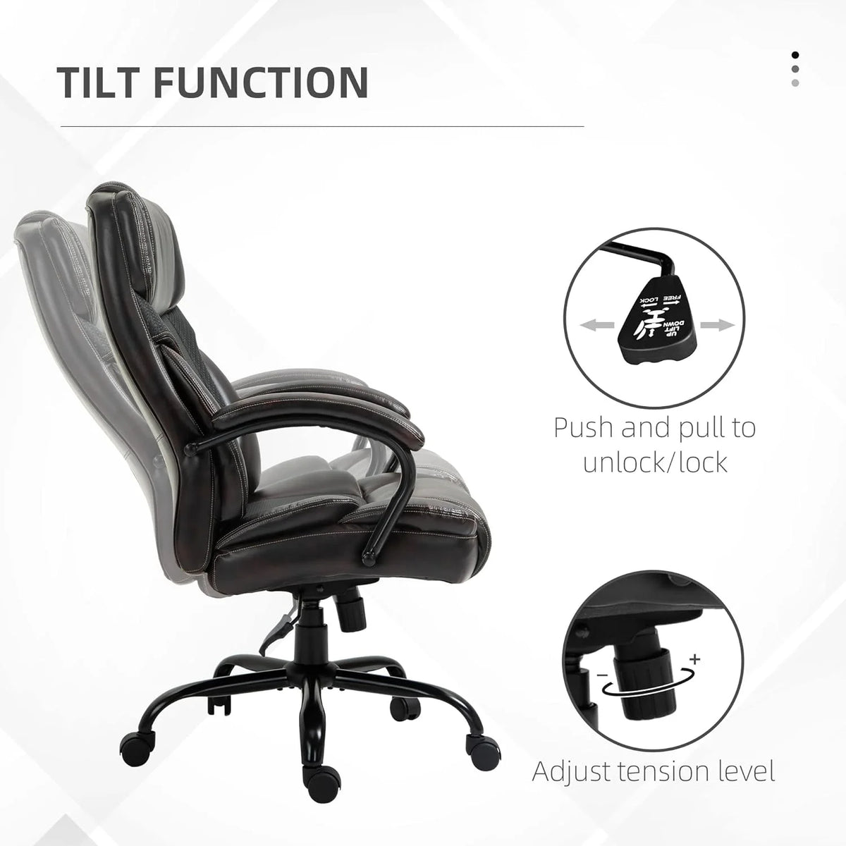 Big And Tall Ergonomic Executive Office Chair With Wide Seat, High Back Adjustable Swivel PU Leather, Brown W30257