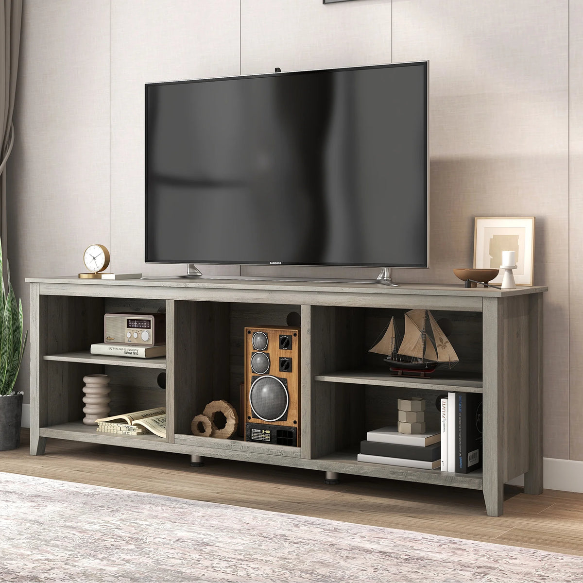 Natural Wood TV Stand with 2 Door Cabinet M747425