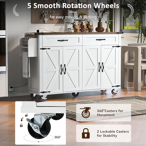 53.5'' Mobile Kitchen Island with Power Outlet W33901
