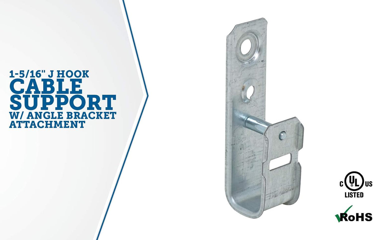 2 Inch Zinc Plated Steel Ceiling Mount J-Hook, 50 Pack U554