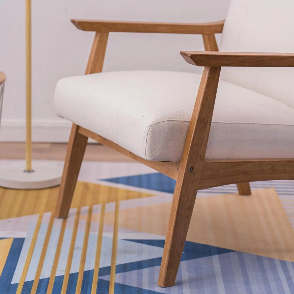 Beige Accent Chair with Wood Legs C4851