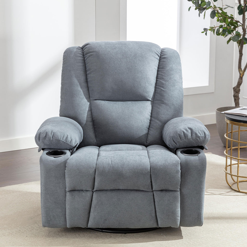 Blue Manual Swivel Glider Recliner Chair with 2 Cup Holder V7102