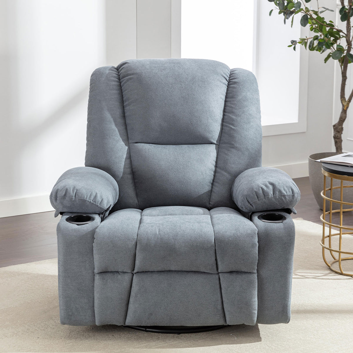 Blue Manual Swivel Glider Recliner Chair with 2 Cup Holder V7102