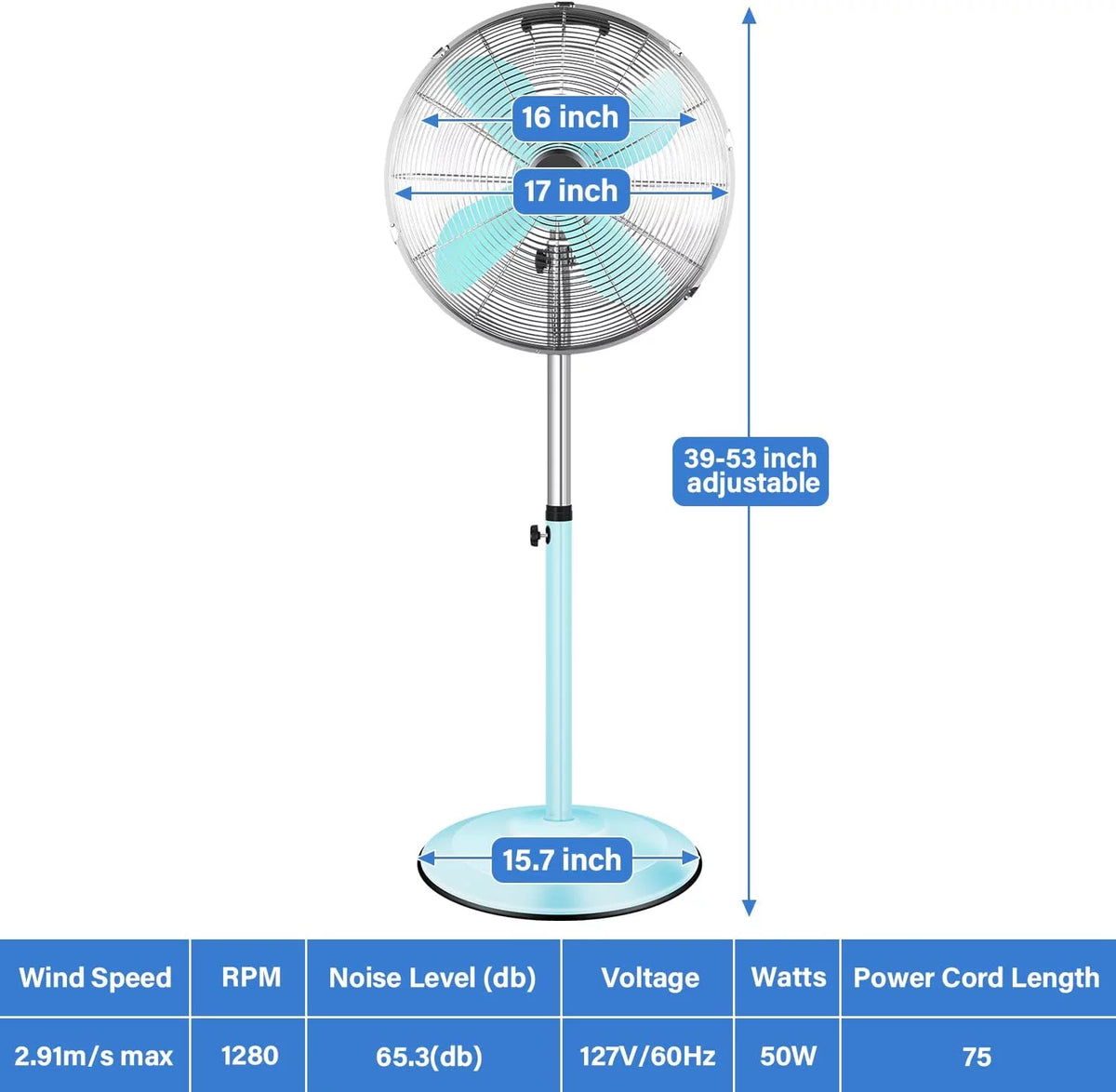 Metal Pedestal Fan, Quiet Oscillating Standing Fan with Height Adjustable D369