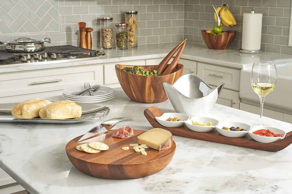Condiment Server 3 Piece Set Acacia Wood and Glass L8586