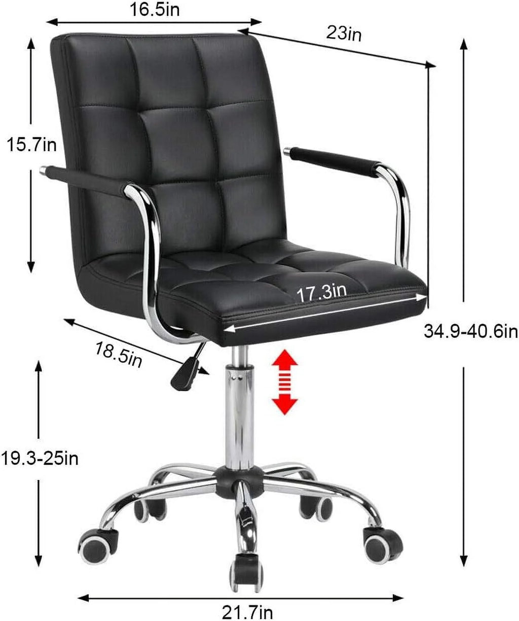 Black Ribbed PU Leather Office Chair with Wheels U9663