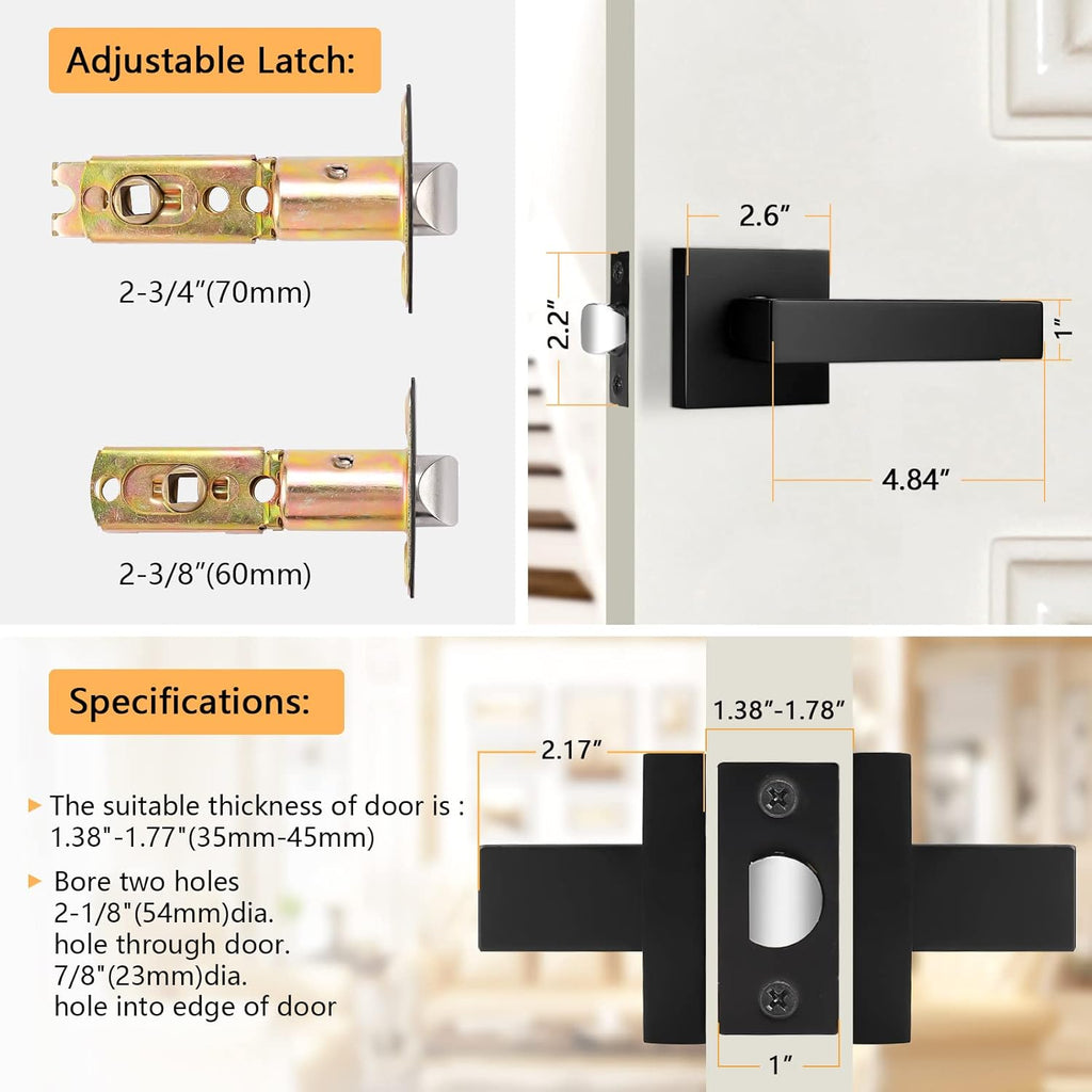 3 Pack Square Passage Door Levers in Matte Black Finish Y479868