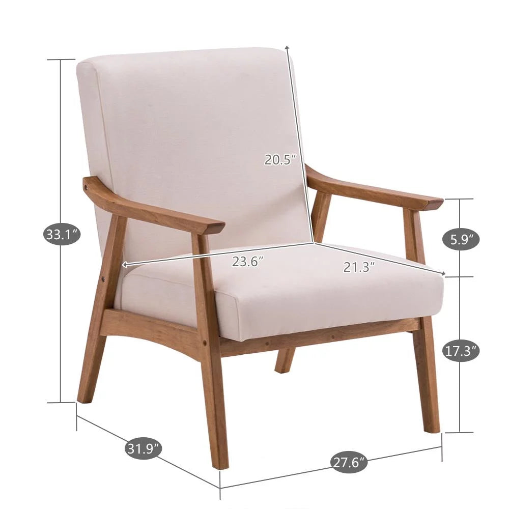 Beige Accent Chair with Wood Legs C4851