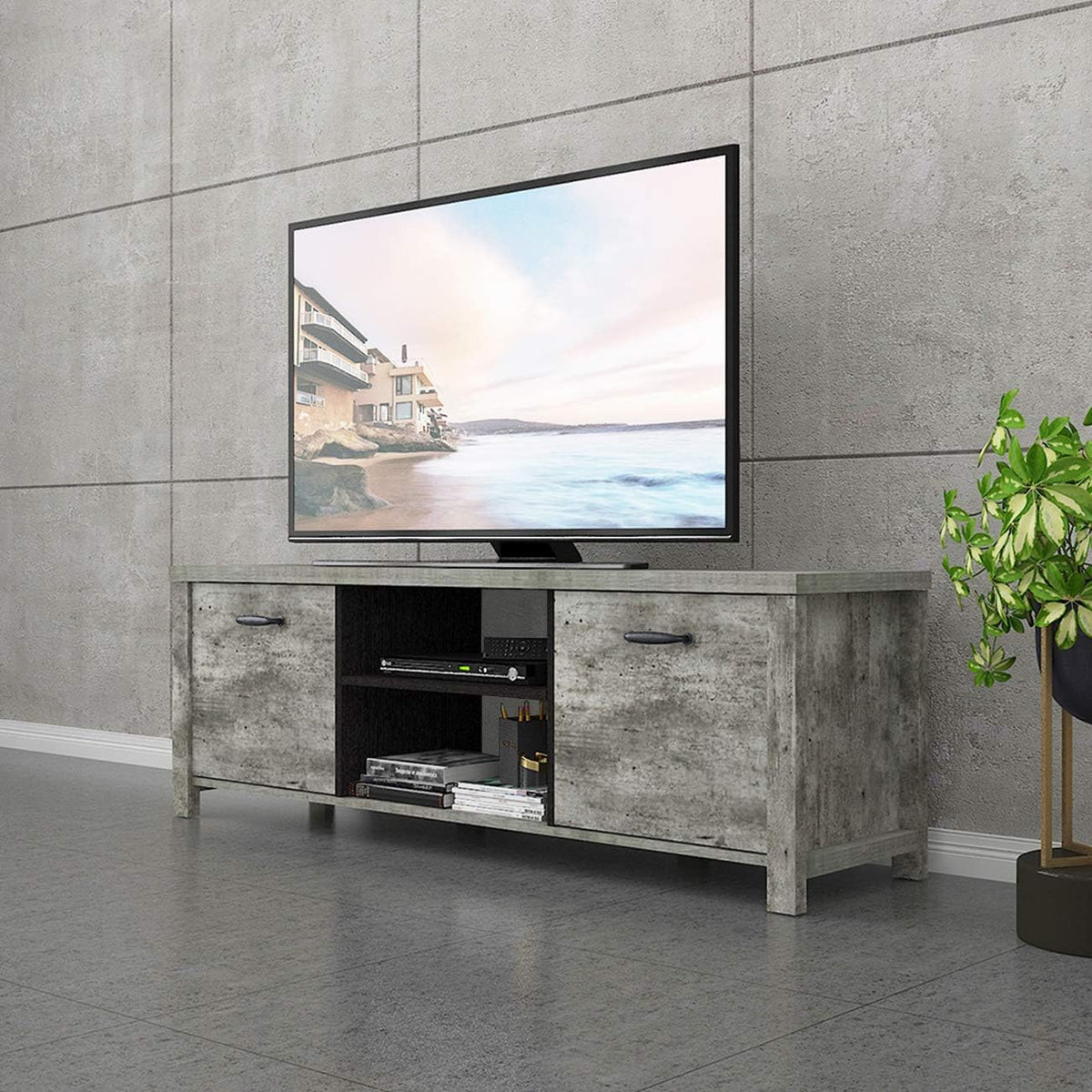 Light Grey Wood TV Stand with Two Drawers B436949