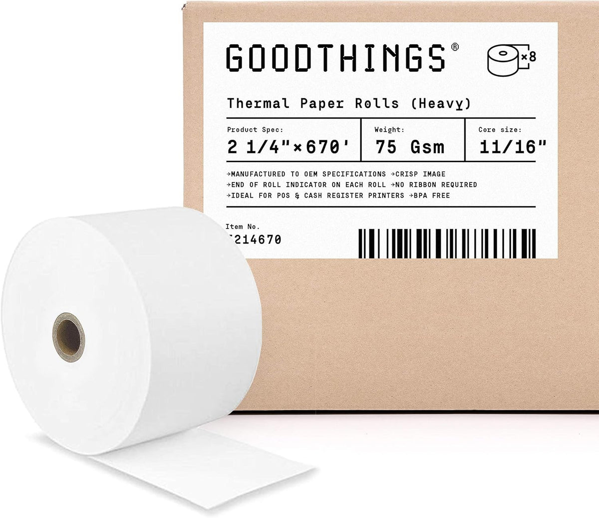 3 1/8 X 119' 50 Rolls Thermal POS Receipt Paper Roll BPA Free F86220