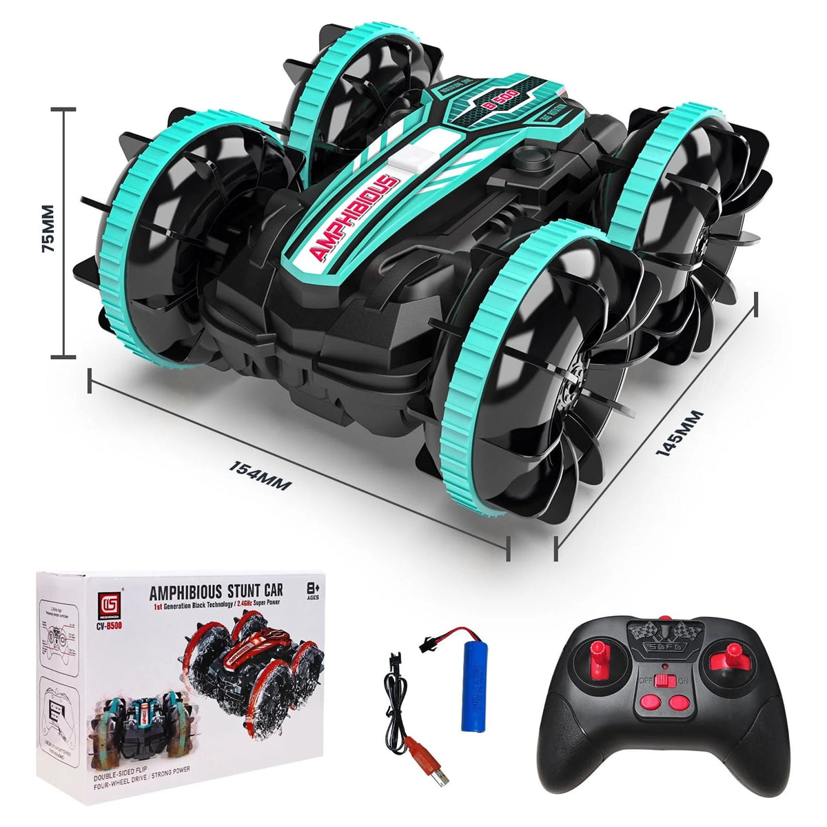 Remote Control Car & RC Boat 2 in 1 4WD Off Road Red J8427