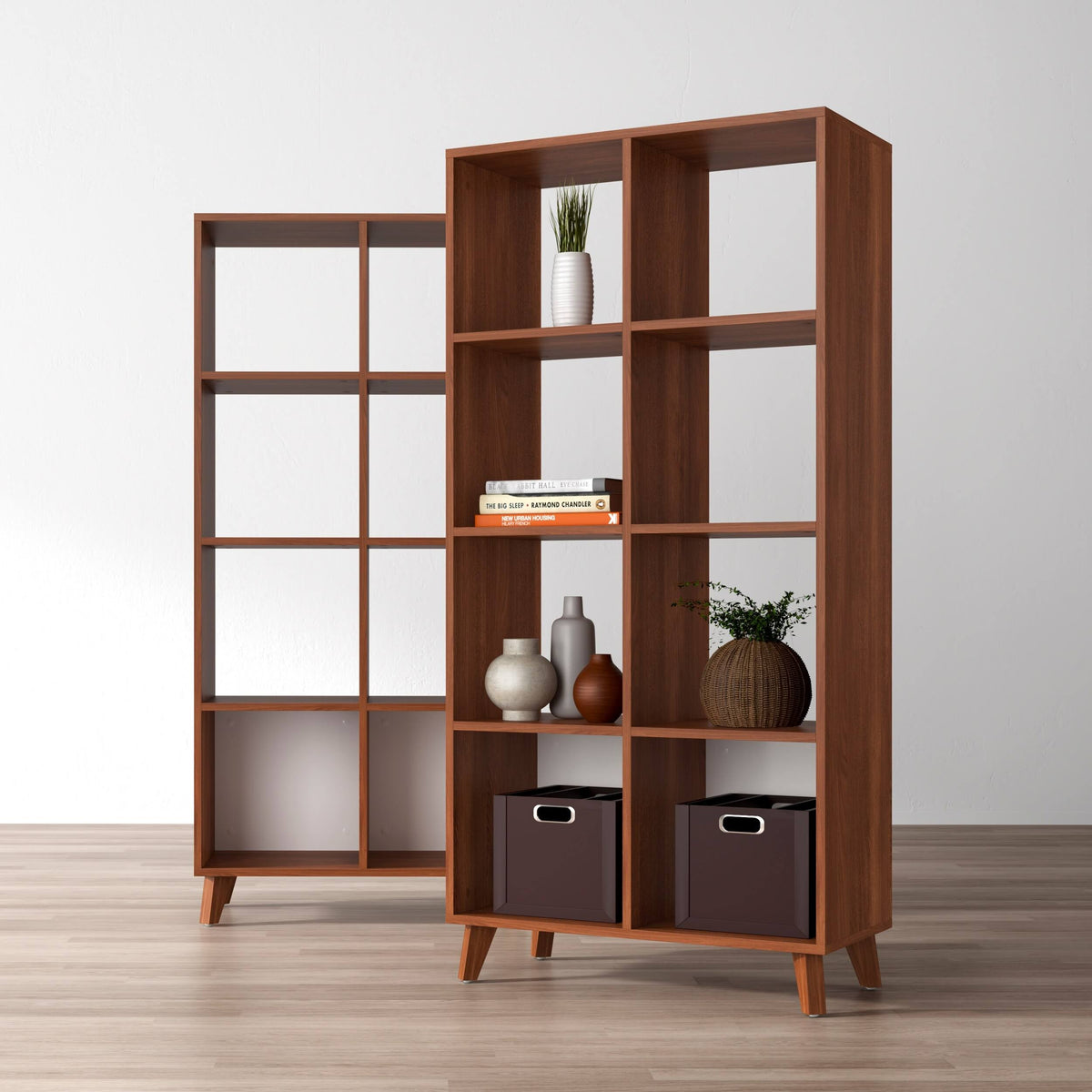 Teak Modern Cube Bookcase with Real Wood Feet Z2947