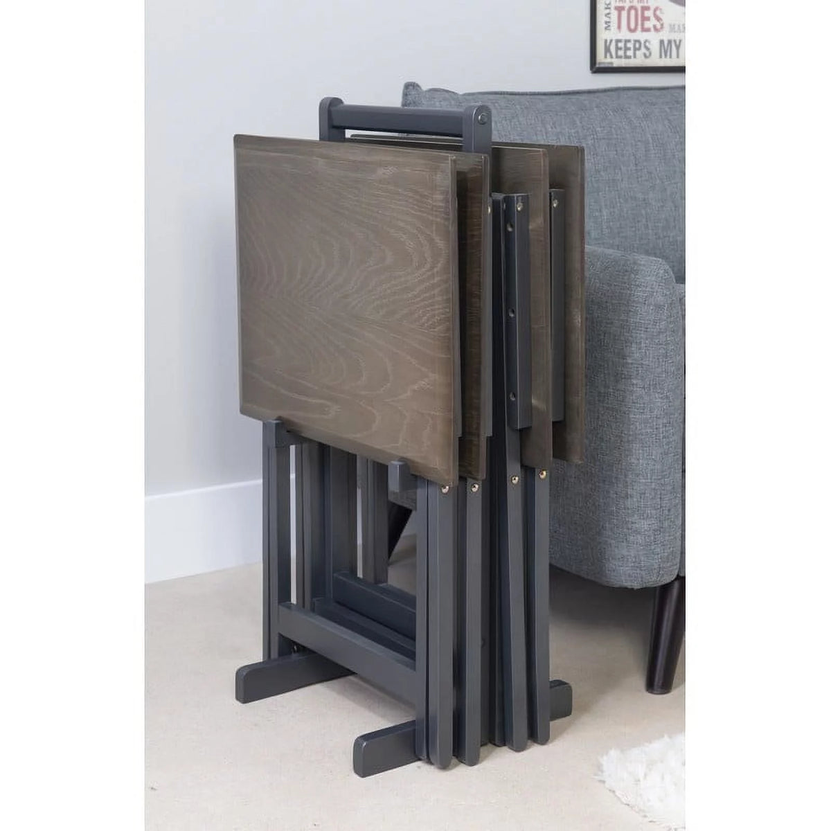 5-Piece Folding Tray Table Set with Stand, Gray P45736