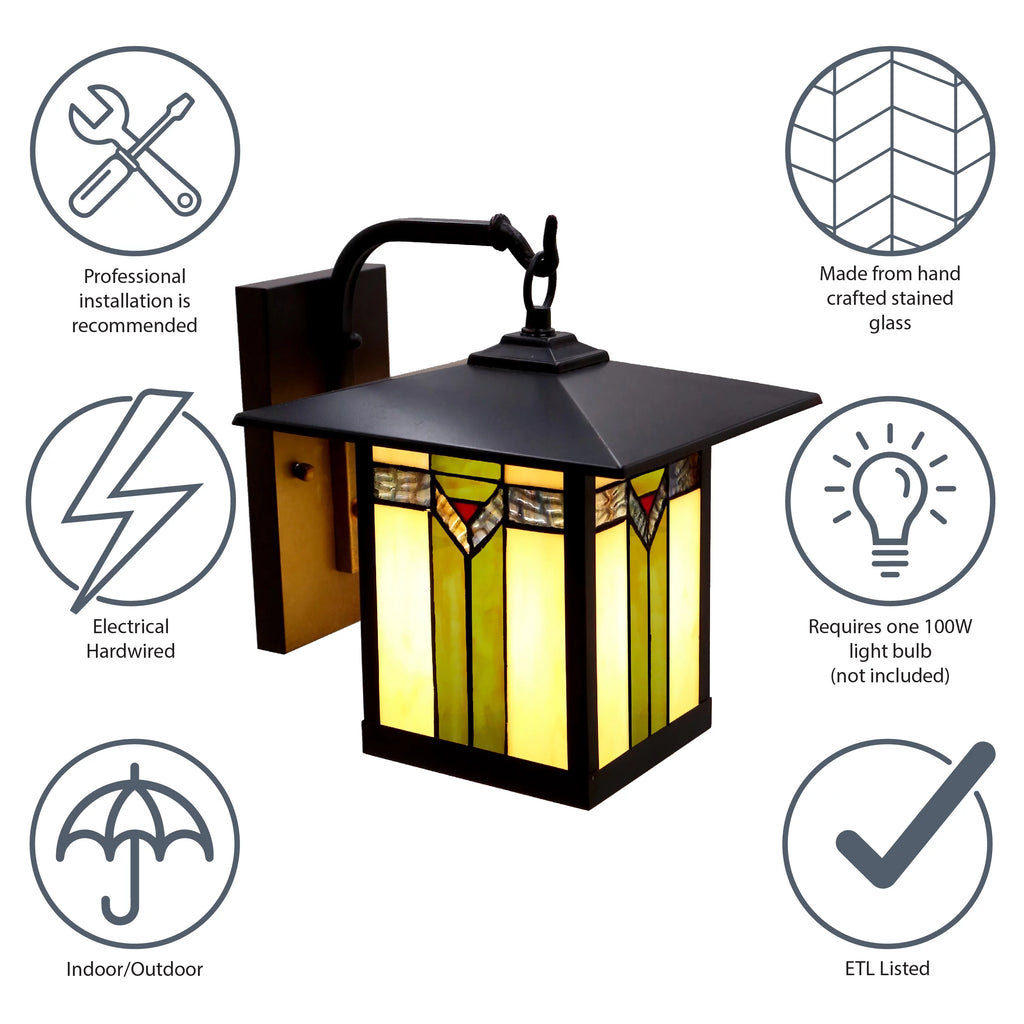 1-Light Bronzed Stained Glass Outdoor Wall Sconce O94491