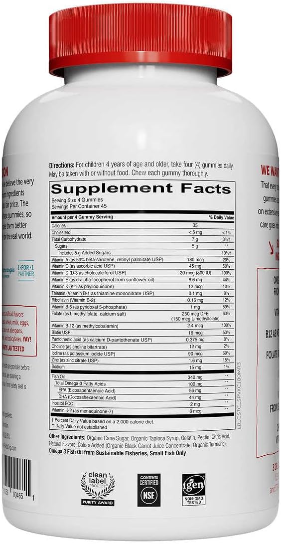 180 Gummies Multivitamin Plus Omega 3 Vitamin D3 Vitamin B12 F967