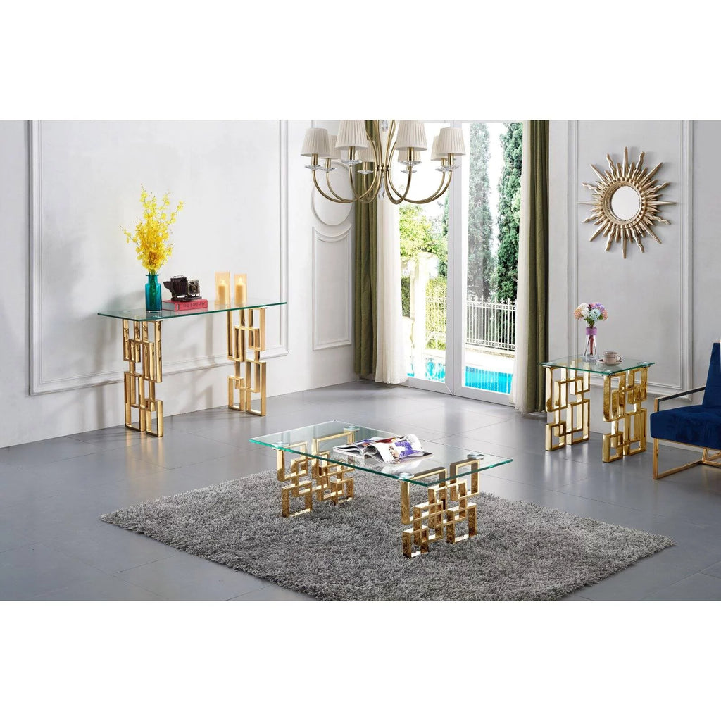 Stainless Steel Glass Top End Table with Gold Base J1991