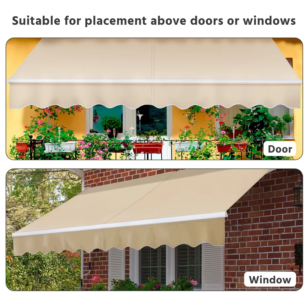 Beige Manual Retractable Outdoor Patio Awning Z659582