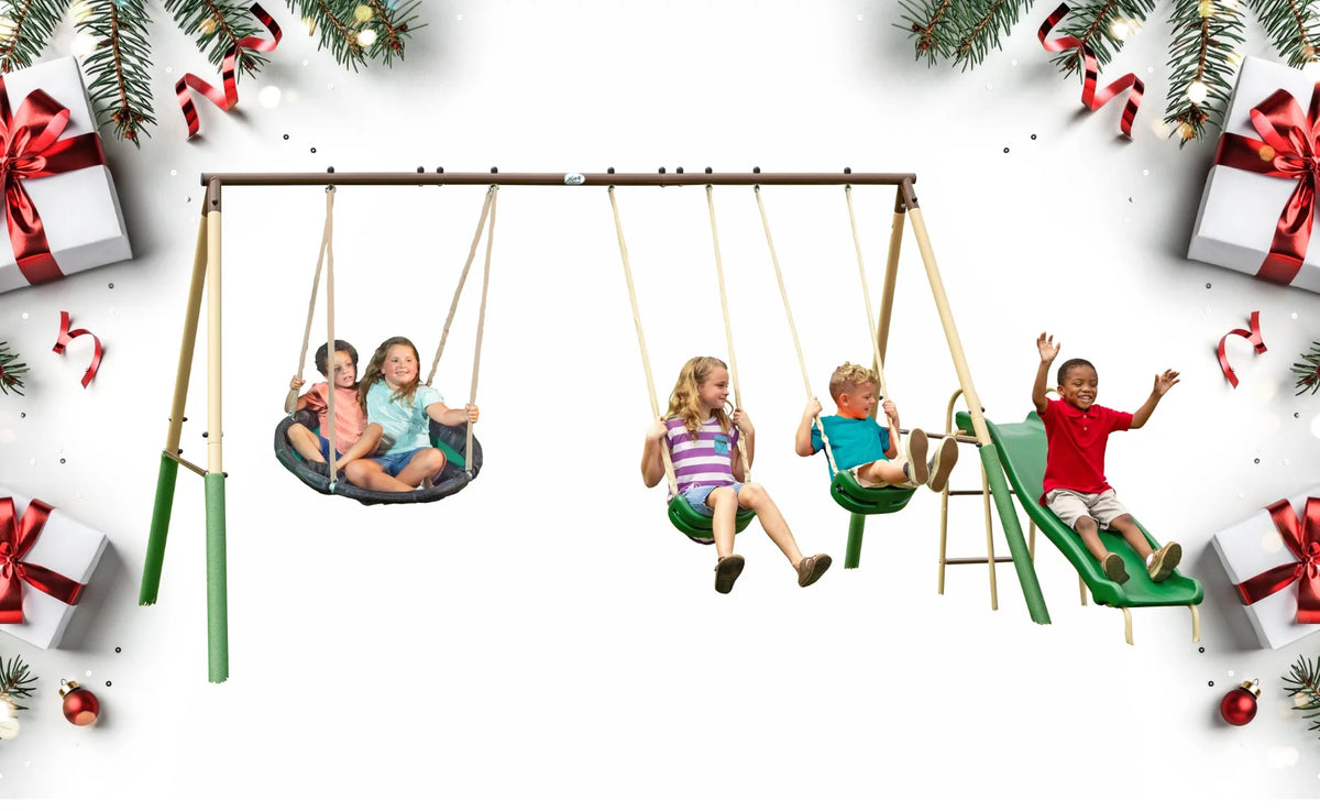 Steel Swing Set with Disc Swing, Swing Seats, Wave Slide A34232