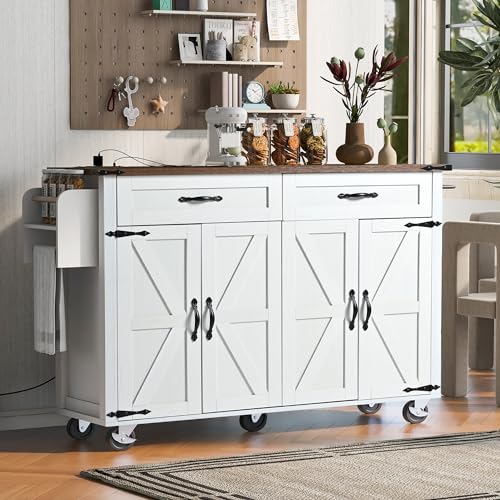 53.5'' Mobile Kitchen Island with Power Outlet W33901