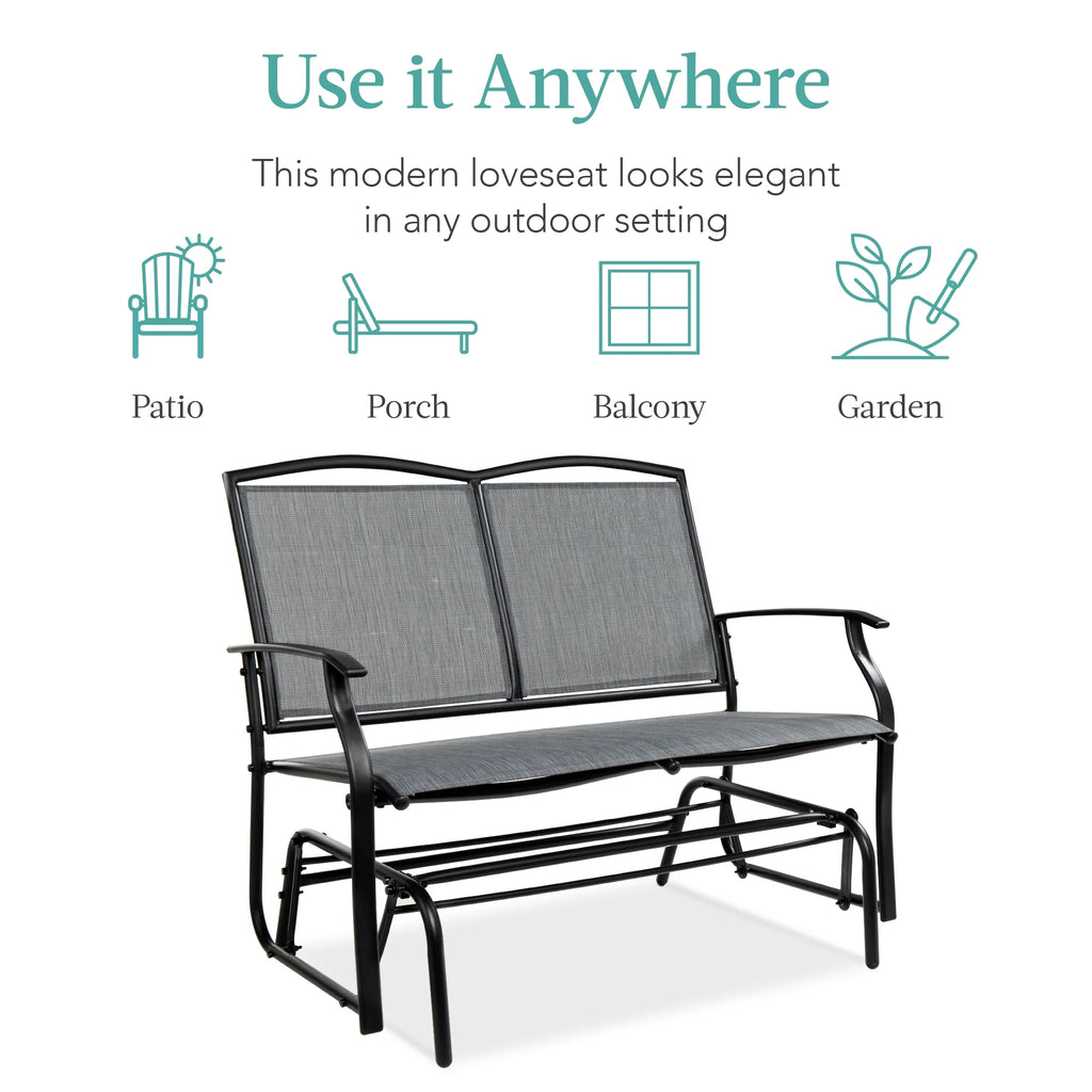 2-Person Outdoor Swing Glider Steel Patio Loveseat Gray U7781