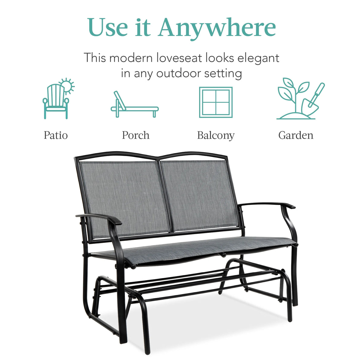 2-Person Outdoor Swing Glider Steel Patio Loveseat Gray U7781