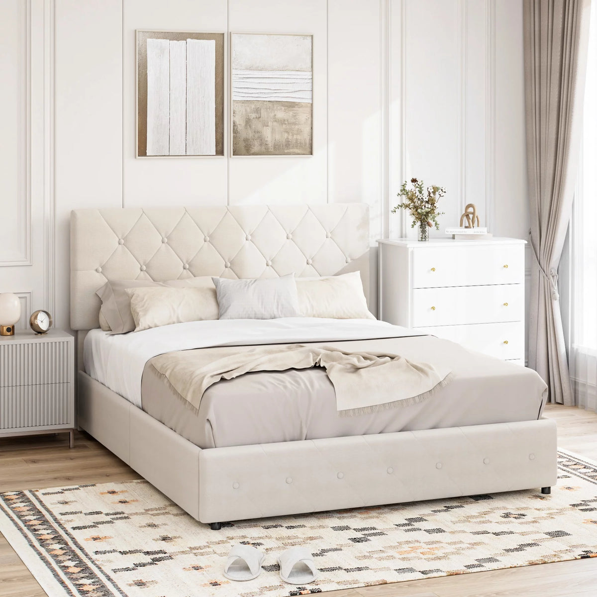 Queen Size 4 Drawer Upholstered Platform Bed with Adjustable Headboard I32229