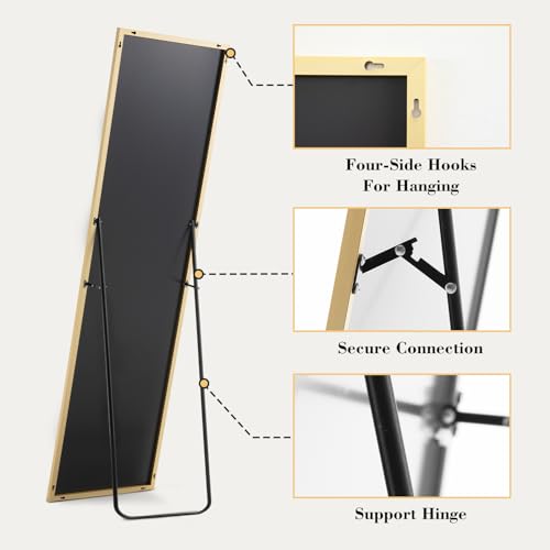 Arched Full Length Mirror with Stand Aluminum Frame Black 59"x16" H9521