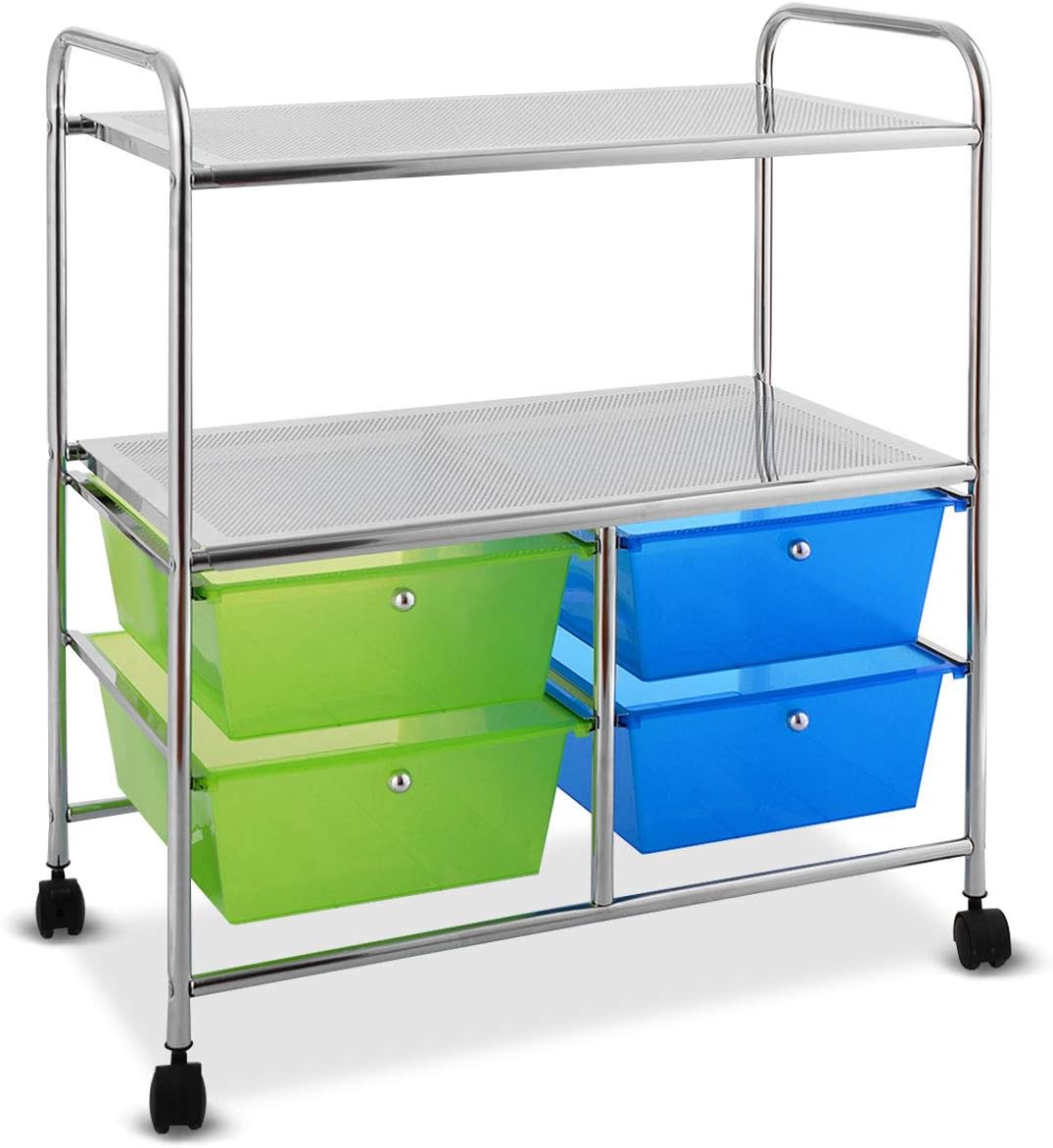 White 4 Drawer 2 Shelf Rolling Storage Cart P541819