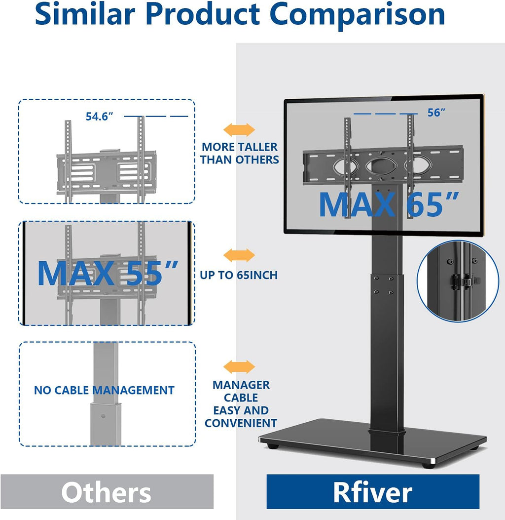Black Swivel Floor TV Stand for 32-65 inch TVs, VESA 600x400mm W9706