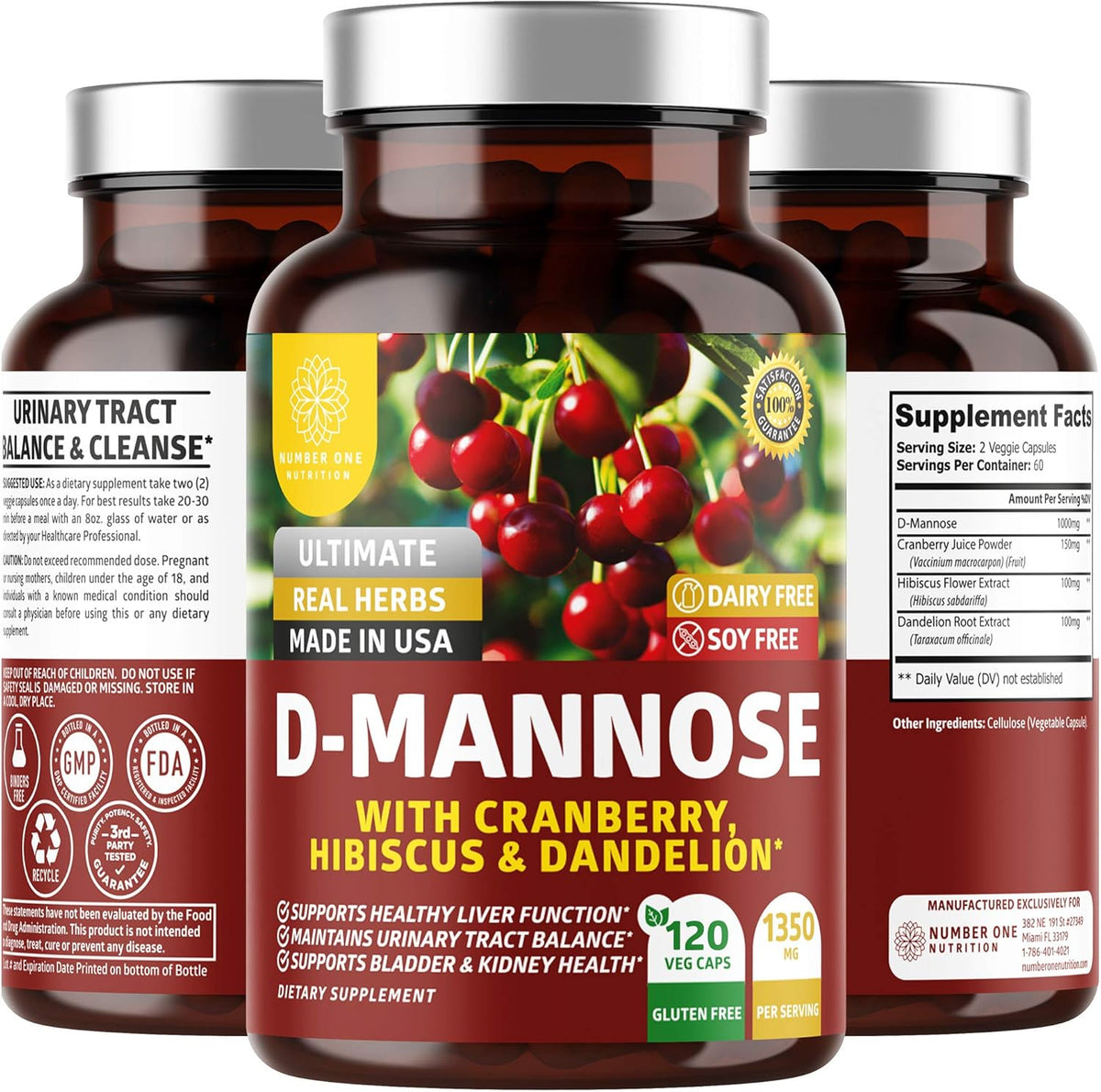 120 Veg Caps D Mannose with Cranberry and Hibiscus C3958