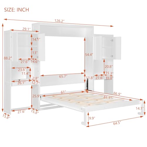 Queen Size Wood Murphy Bed with Desk and Storage B8647