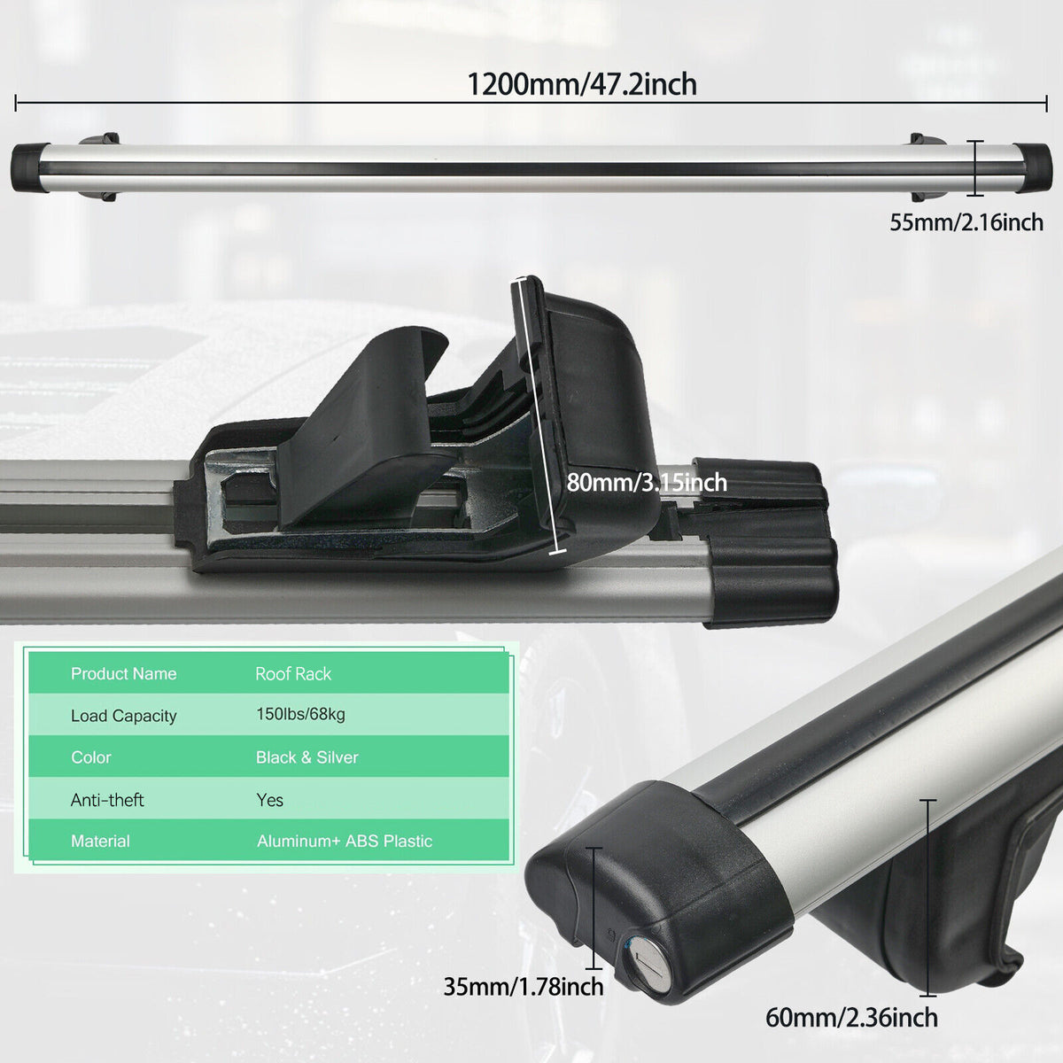 Aluminum Car Top Roof Rack Cross Bar Cargo Carrier F879350