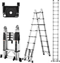 16.5 Ft Aluminum Telescoping Ladder with Wheels and Stabilizer Bar V2464