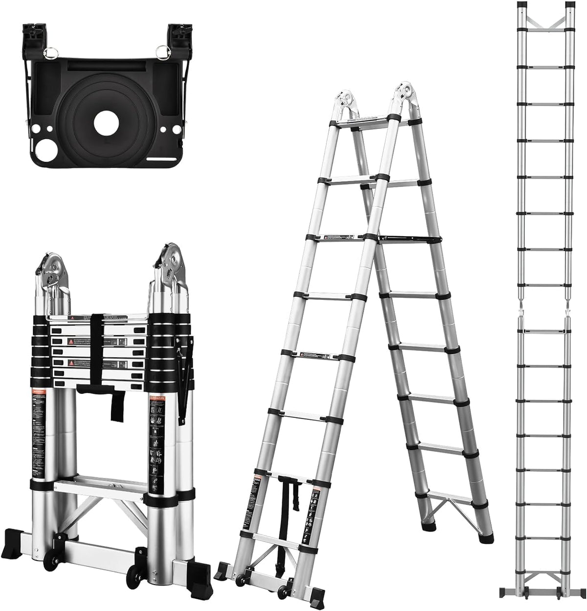 16.5 Ft Aluminum Telescoping Ladder with Wheels and Stabilizer Bar V2464
